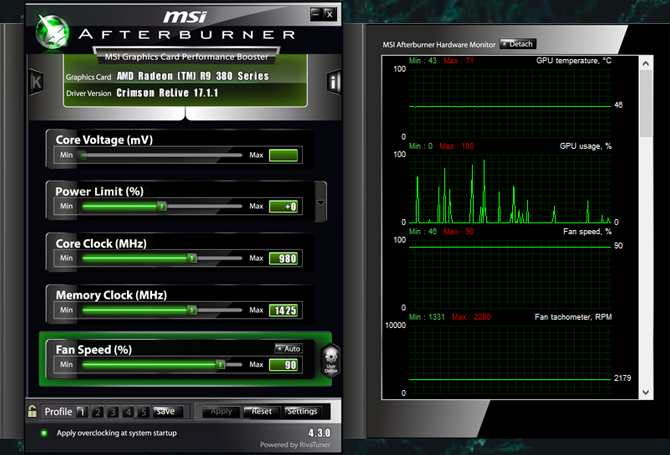 screenshot del programma msi afterburner