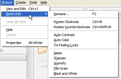 Picasa: modifica in batch delle foto
