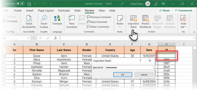 Fai clic su Annulla protezione foglio in Excel