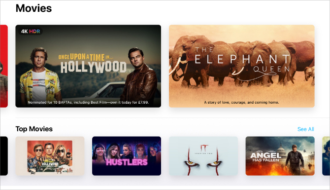 App di Apple TV che mostra gli ultimi film