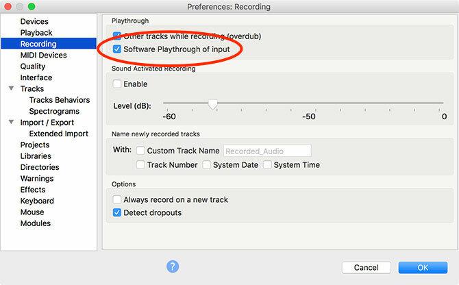 Impostazioni di Audacity