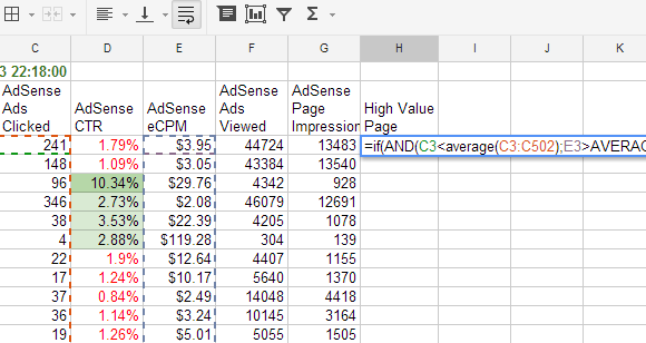 esempi di formula del foglio di calcolo di Google