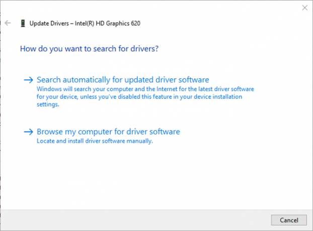 La finestra di aggiornamento del driver prima dell'aggiornamento di Windows 10 maggio 2020