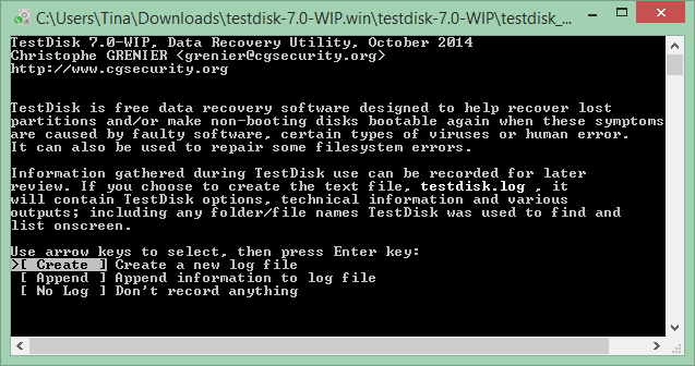 Questa è una schermata di uno dei migliori programmi Windows chiamati TestDisk