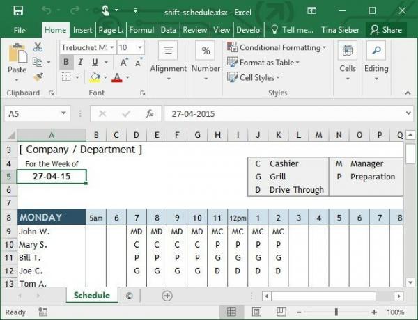 Modello Excel di pianificazione turno