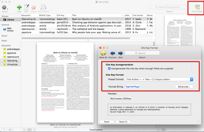 interfaccia bibdesk e personalizzazione citekey