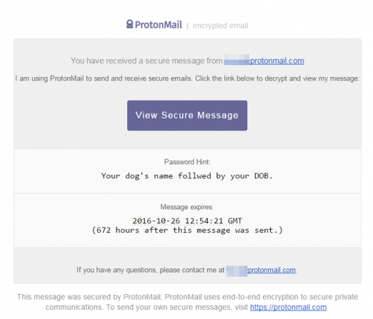 Messaggio crittografato ProtonMail inviato