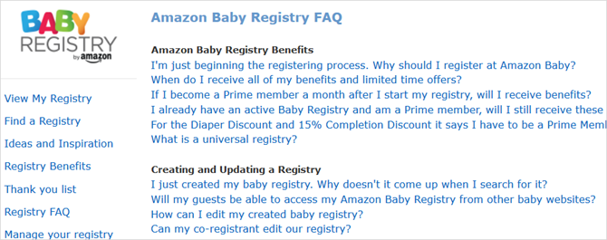 Domande frequenti sul registro di Amazon Baby