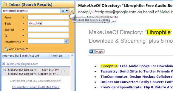 6 modi per cercare e-mail in Outlook 2007 Ricerca immediata4