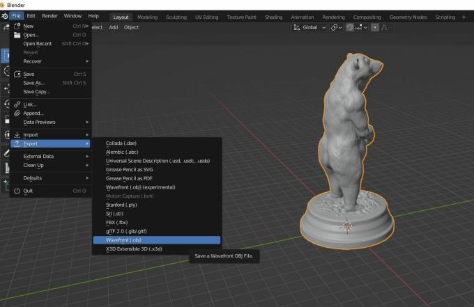 Esportazione di un modello 3D da Blender