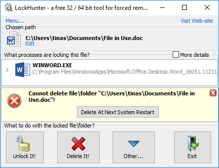 Elimina file in uso con LockHunter.