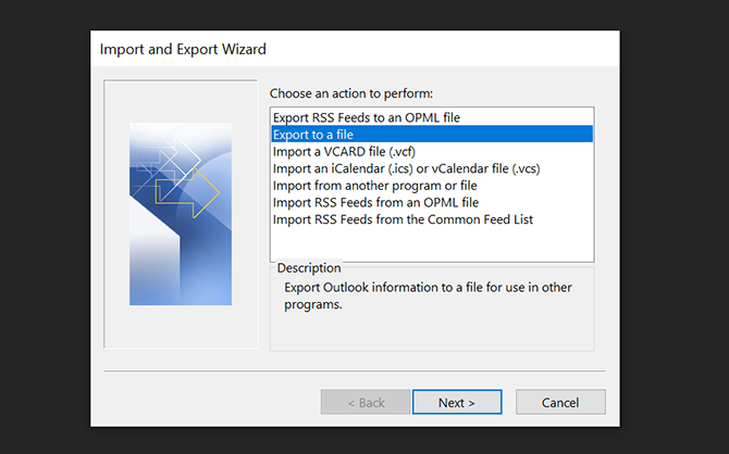 esportare i messaggi di posta elettronica di Outlook in un file