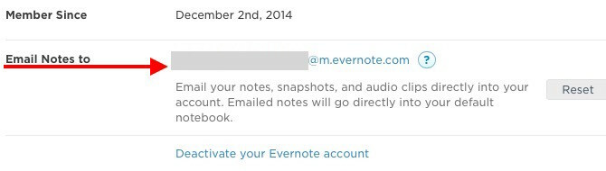 Invia note via e-mail a Evernote