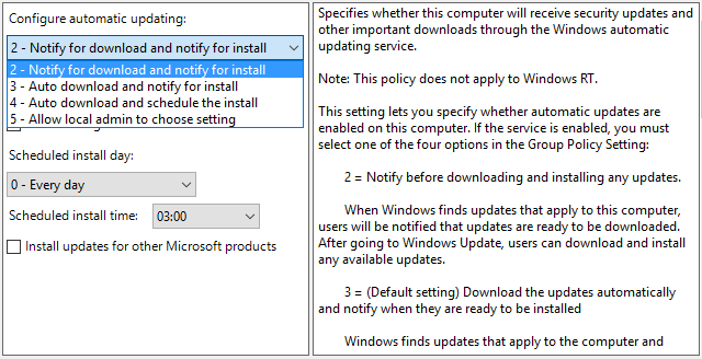 Configura Aggiornamenti automatici