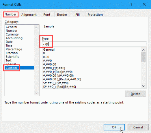 Crea un formato personalizzato per i punti elenco in Excel