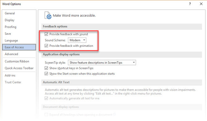 Come disattivare i suoni fastidiosi in Microsoft Office 2016 Effetti sonori di facile accesso