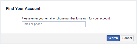 Trova il tuo account Facebook utilizzando un indirizzo email o un numero di telefono.