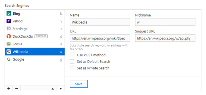 Suggerimenti Vivaldi Browser: cerca velocemente con i nickname