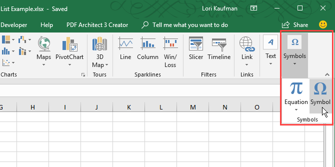 Fai clic su Simboli nella scheda Inserisci in Excel