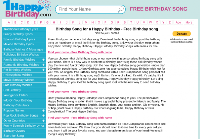 1 Happy Birthday ha una canzone di compleanno personalizzata gratuita con il tuo nome