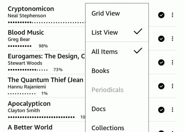 opzioni di filtro kindle