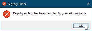 La modifica del registro è stata disabilitata dal messaggio dell'amministratore in Windows 10