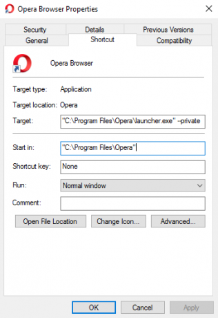 Come avviare il browser in modalità privata per impostazione predefinita Opera Private