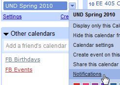 Calendario delle notifiche