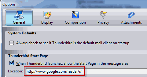 Sincronizza i tuoi contatti, calendario e RSS di Google in Thunderbird thunderbirdoptions