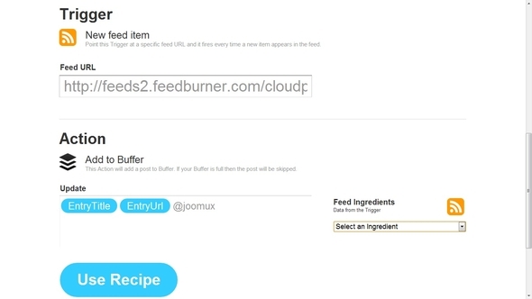 Distribuzione del contenuto del tuo blog: i migliori servizi di pubblicazione automatica IFTTT Ricetta da RSS a buffer Impostare