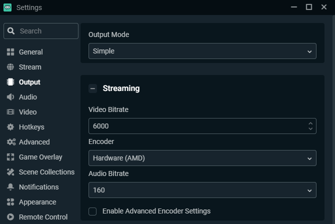 Streamlabs Output Settings