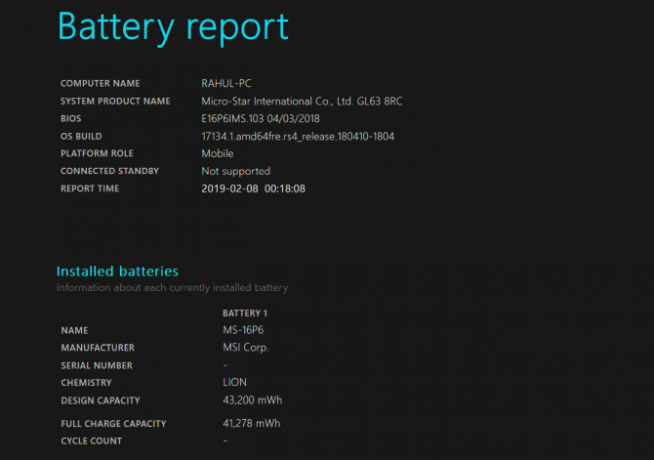 analisi del rapporto batterie powercfg