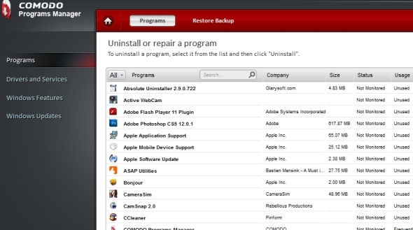 Come disinstallare programmi su Windows 8 Comodo Programmi Manager Windows Uninstaller