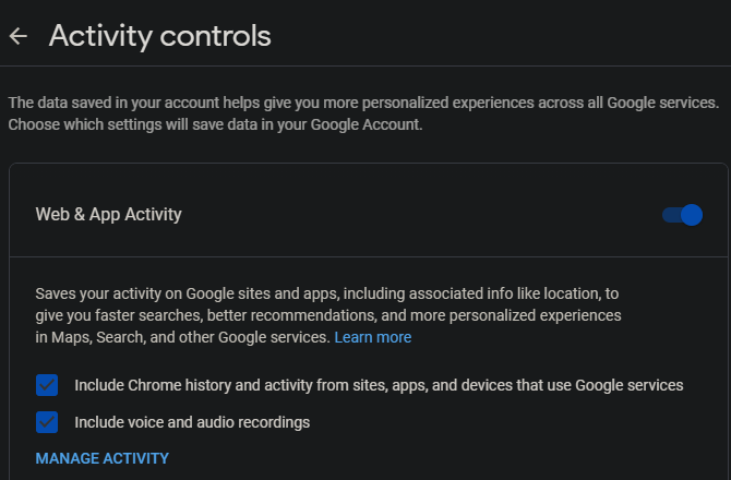 Google Activity Control