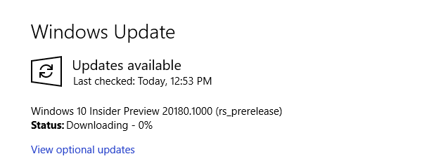 aggiornamento dell'anteprima di Windows Insider