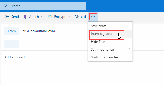 Seleziona Inserisci firma in Outlook in Office 365