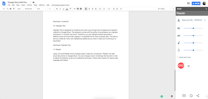 Componente aggiuntivo Google Docs Reader