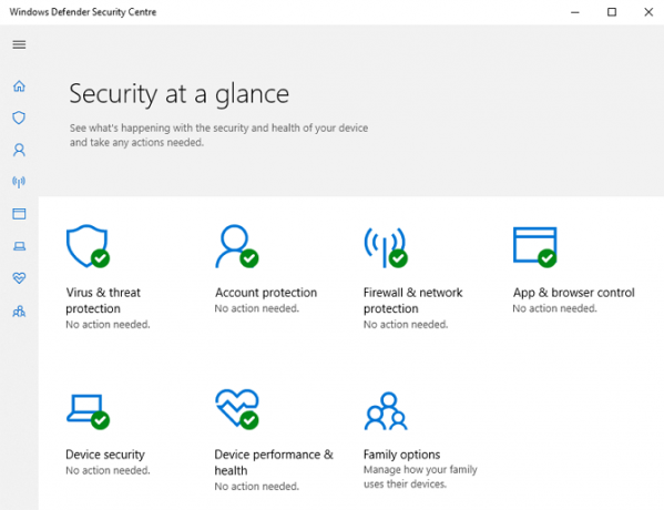 Schermata di Windows Defender