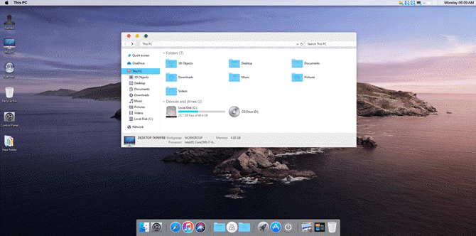 MacOS Catalina SkinPack con tema Windows 7