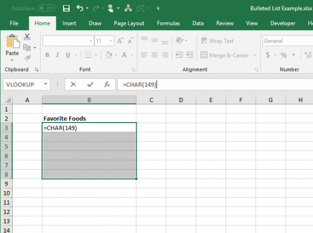 Immettere la funzione CHAR per un punto elenco in una cella in Excel