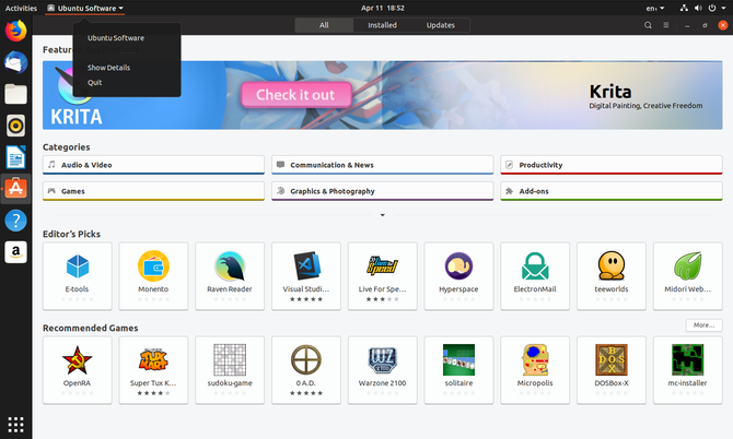 Nuovo menu dell'app GNOME in Ubuntu 19.04