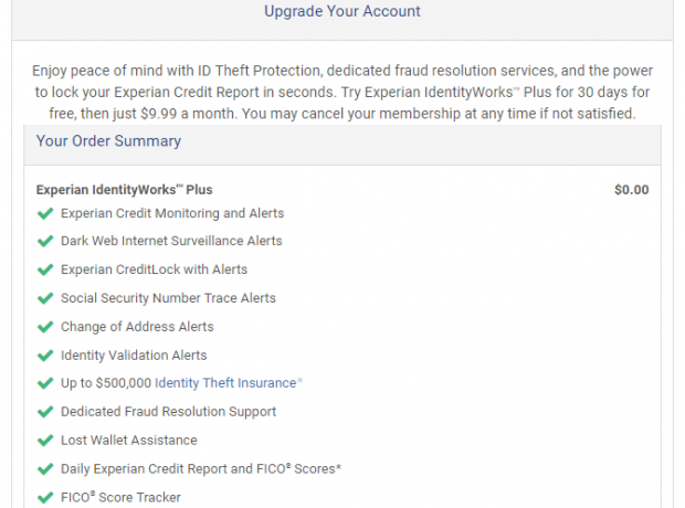 Aggiornamento account a pagamento Experian