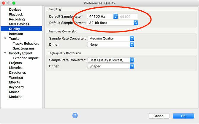 Impostazioni di Audacity