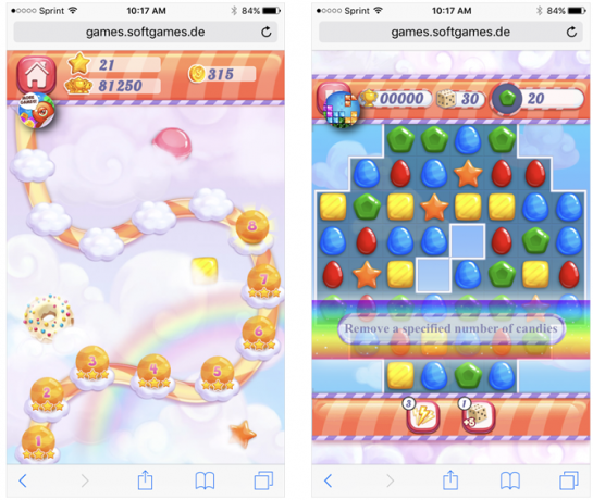 Browser mobile Candy Rain 2