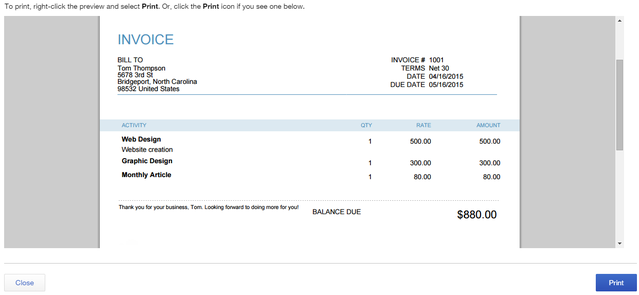 5 QuickBooks online: anteprima della fattura