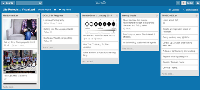 Trello - Visualizzazione degli obiettivi