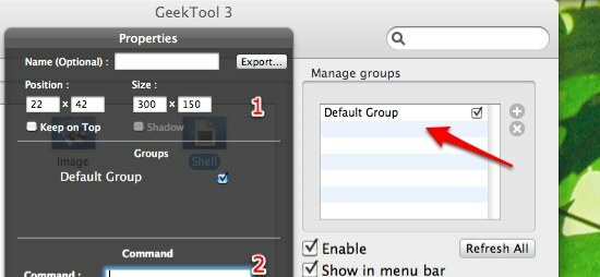 GeekTool: visualizza le informazioni di sistema su Mac in Proprietà e gruppi in stile 02b