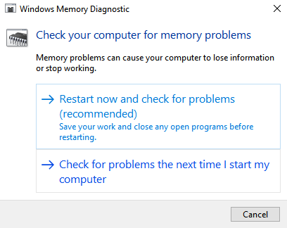 diagnostica della memoria di Windows