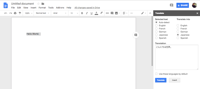 Componente aggiuntivo Google Docs Translate