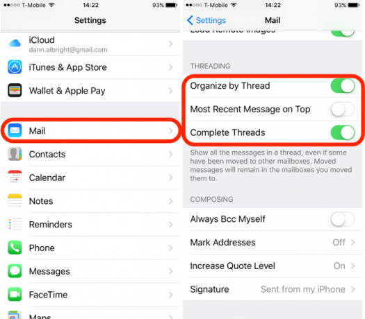 Threading di posta con funzionalità iOS 10